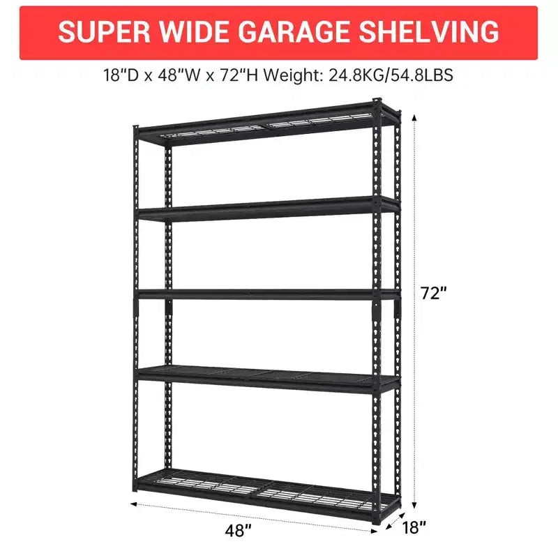 Scaffalatura da Garage 48, Capacità 2500 libbre, Scaffale per Carichi Pesanti per Garage, Ripiani Regolabili in Metallo, Scaffale Industriale a 5 Livelli per Ripostiglio