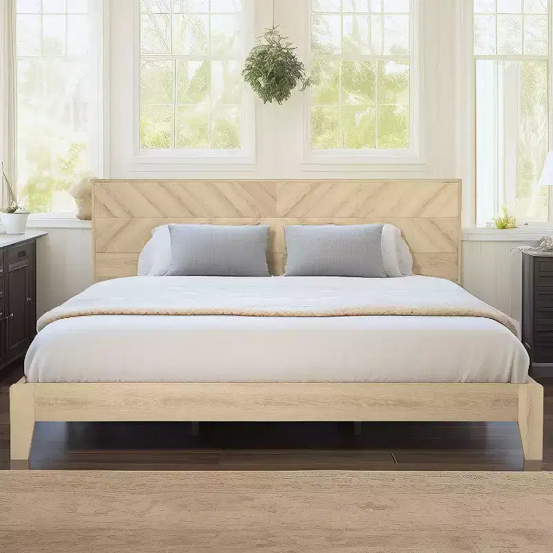 Galano King Weiss Clara Bed with Headboard  Oslo Oak