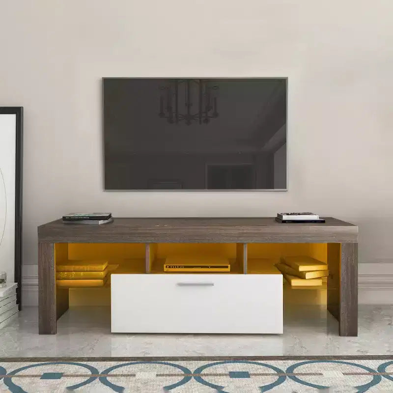 GDFStudio Soledad Modern 51 TV Stand with Storage and Glass Shelf