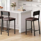 Set di 2 sgabelli da bar, sgabelli da bancone con schienale, in pelle PU imbottita e spesse gambe in metallo, sedie per isola cucina