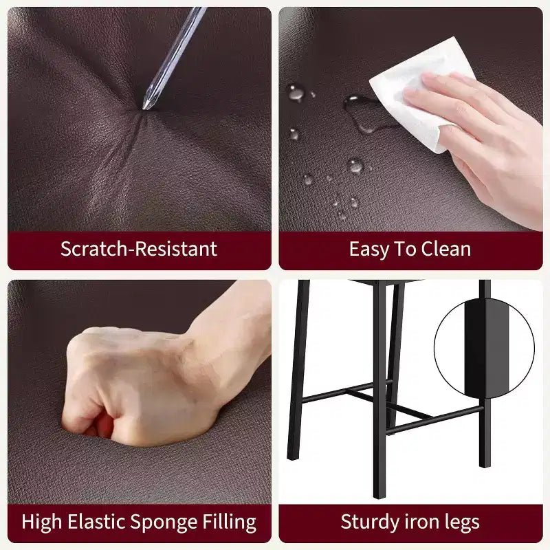 Set di 2 sgabelli da bar, sgabelli da bancone con schienale, in pelle PU imbottita e spesse gambe in metallo, sedie per isola cucina