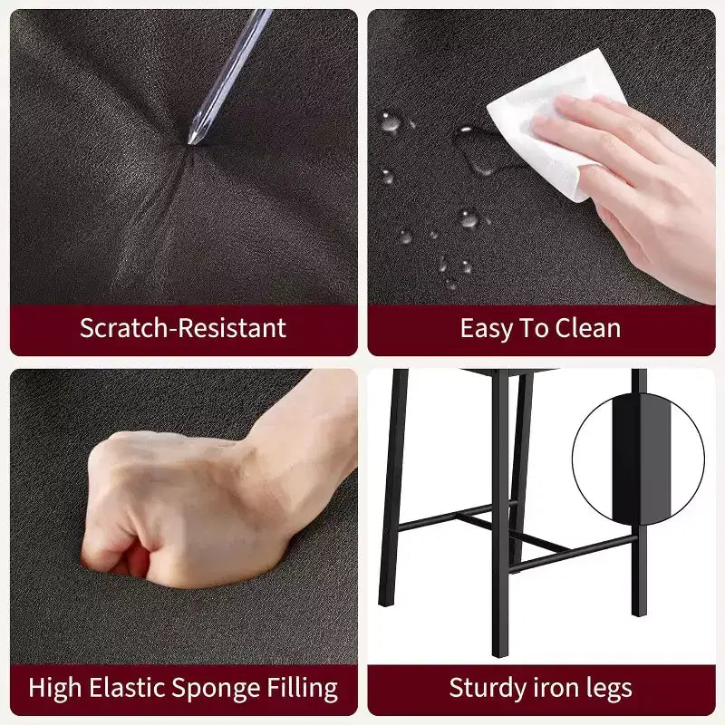 Set di 2 sgabelli da bar, sgabelli da bancone con schienale, in pelle PU imbottita e spesse gambe in metallo, sedie per isola cucina