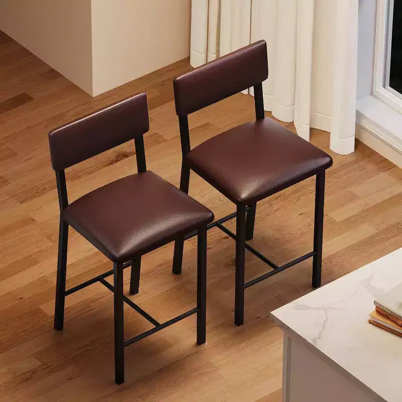 Set di 2 sgabelli da bar, sgabelli da bancone con schienale, in pelle PU imbottita e spesse gambe in metallo, sedie per isola cucina