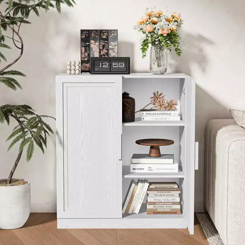 MAYEERTY 31x31x16 Inch White Wood Grain Freestanding Storage Cabinet for Home Bathroom Living Room
