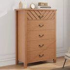 5 Drawer Dresser for Bedroom, Brown 5 Chest of Drawers Nightstand with Elegant V Shape Design, Wooden Dresser Organizer for Living Room, Nursery