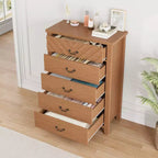 Cassettiera a 5 cassetti per camera da letto, comodino a 5 cassetti marrone con elegante design a V, organizer in legno per soggiorno, cameretta dei bambini