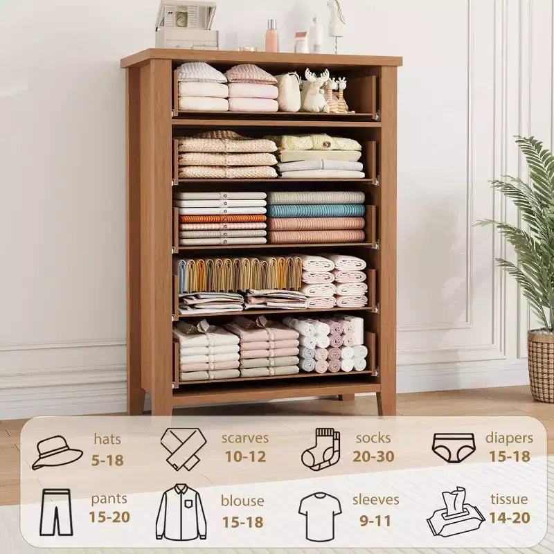 Cassettiera a 5 cassetti per camera da letto, comodino a 5 cassetti marrone con elegante design a V, organizer in legno per soggiorno, cameretta dei bambini