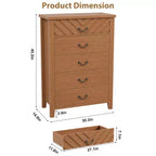 Cassettiera a 5 cassetti per camera da letto, comodino a 5 cassetti marrone con elegante design a V, organizer in legno per soggiorno, cameretta dei bambini