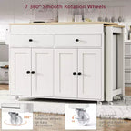 75 Isola da Cucina con Tavolo da Pranzo Estensibile, Isola da Cucina Mobile su Ruote con Porta Spezie e 2 Cassetti, Armadietto a 4 Ante