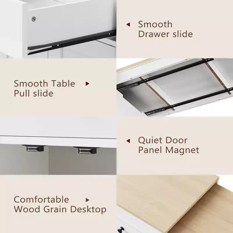 75 Isola da Cucina con Tavolo da Pranzo Estensibile, Isola da Cucina Mobile su Ruote con Porta Spezie e 2 Cassetti, Armadietto a 4 Ante