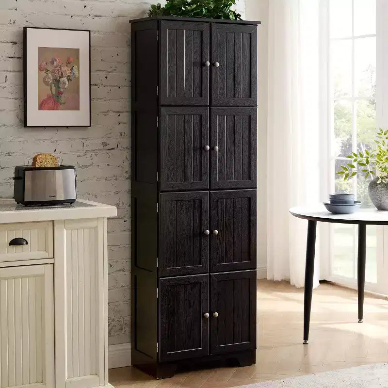 72.4 Tall Storage Cabinet Tall Storage Cabinet with 8 Doors and 4 Shelves, Bookshelf Living Room, Kitchen, Dining Room, Office Freestanding,Black