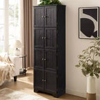 Armadietto alto 72,4" con 8 ante e 4 ripiani, libreria per soggiorno, cucina, sala da pranzo, ufficio, autoportante, nero