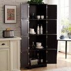 Armadietto alto 72,4" con 8 ante e 4 ripiani, libreria per soggiorno, cucina, sala da pranzo, ufficio, autoportante, nero