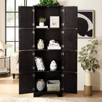 Armadietto alto 72,4" con 8 ante e 4 ripiani, libreria per soggiorno, cucina, sala da pranzo, ufficio, autoportante, nero