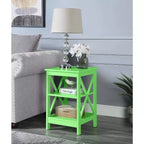 Tavolino con ampi ripiani a tre livelli e lati a X, comodino moderno per soggiorno o camera da letto