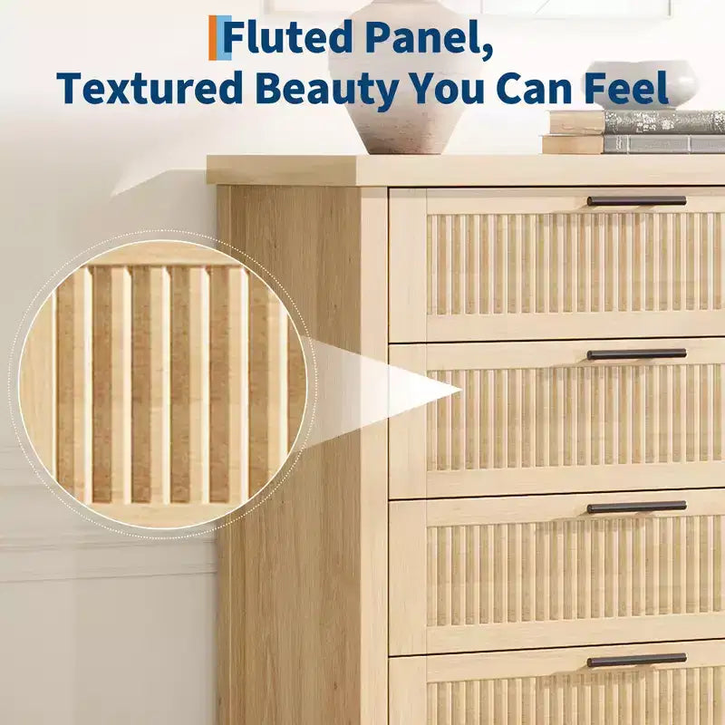 Comò a 5 cassetti scanalato, Comò a 5 cassetti, Cassettiera in legno con armadio contenitore per vestiti, Organizzatore cassetti, Mobile TV per camera da letto, Soggiorno