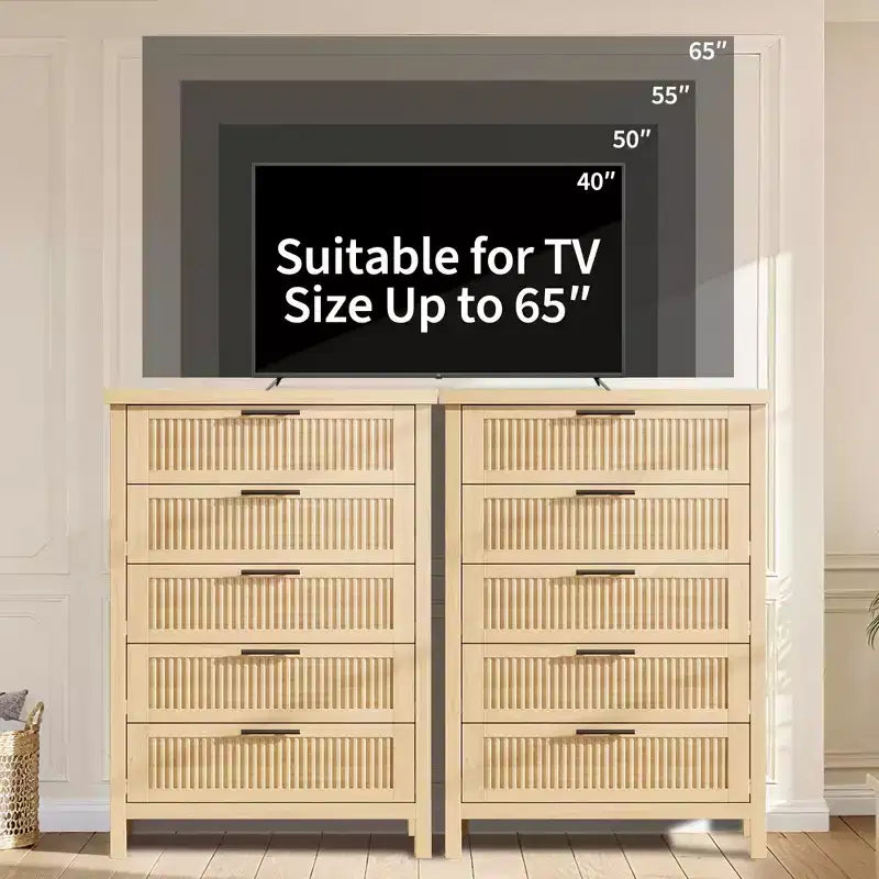 Comò a 5 cassetti scanalato, Comò a 5 cassetti, Cassettiera in legno con armadio contenitore per vestiti, Organizzatore cassetti, Mobile TV per camera da letto, Soggiorno
