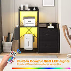 Mobiletto da ufficio industriale da 38 pollici con luci LED e stazione di ricarica, mobiletto a 3 ripiani con cassetti per stampante, fax, PC tower e forniture