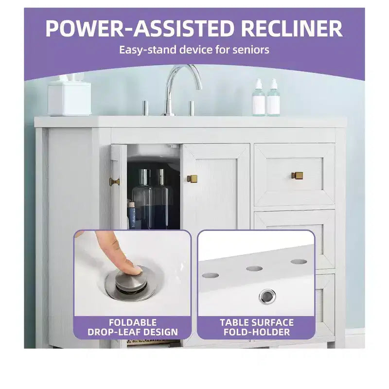 Mobile bagno da 36 pollici con lavabo in ceramica, mobile contenitore da bagno con 2 ante e 3 cassetti
