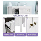 Mobile bagno da 36 pollici con lavabo in ceramica, mobile contenitore da bagno con 2 ante e 3 cassetti