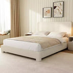 Dyonery Boucle Bed Frame, Struttura Letto Imbottita in Tessuto Teddy, Angoli Arrotondati Morbidi, Testiera Regolabile, Facile Montaggio