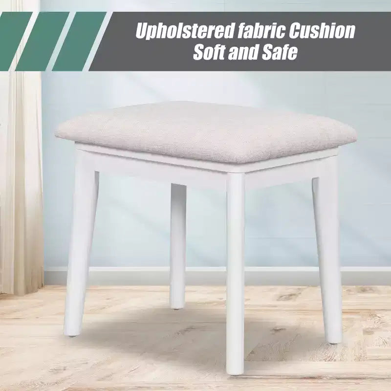 Toeletta Moderna Okak con Specchio a Scomparsa e LED/Sgabello, Scrivania da Trucco Contenitiva con Cassetti/Armadietti, Classica Tavola da Trucco per Camere da Letto
