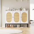 Large Shoe Cabinet with 3 Rattan Doors, Slim Freestanding Shoe Cabinet Organizer, 7-Tier Shoes Storage Rack for Entryway, Hallway, Living Room