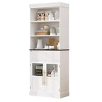 Dispensa alta con ante in vetro, mobile da cucina da 70 cm con cassetto e ripiani regolabili