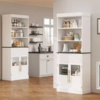 Dispensa alta con ante in vetro, mobile da cucina da 70 cm con cassetto e ripiani regolabili