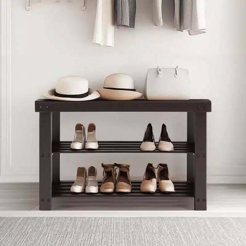 MAYEERTY 3-Tier Bamboo Shoe Rack Bench Compact Storage 286lb Capacity