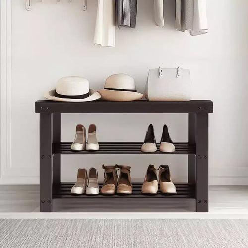 MAYEERTY 3-Tier Bamboo Shoe Rack Bench Compact Storage 286lb Capacity