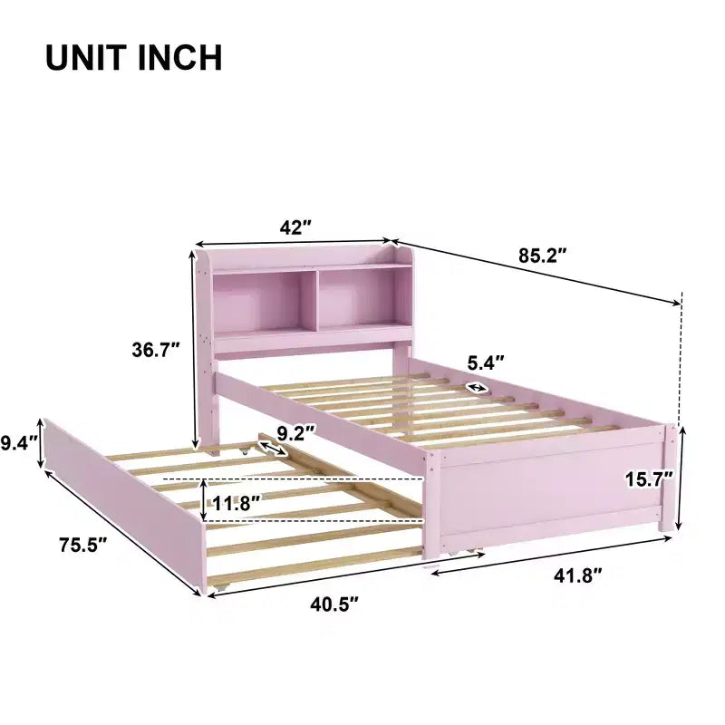 Letto gemello moderno con letto estraibile e testiera con contenitore