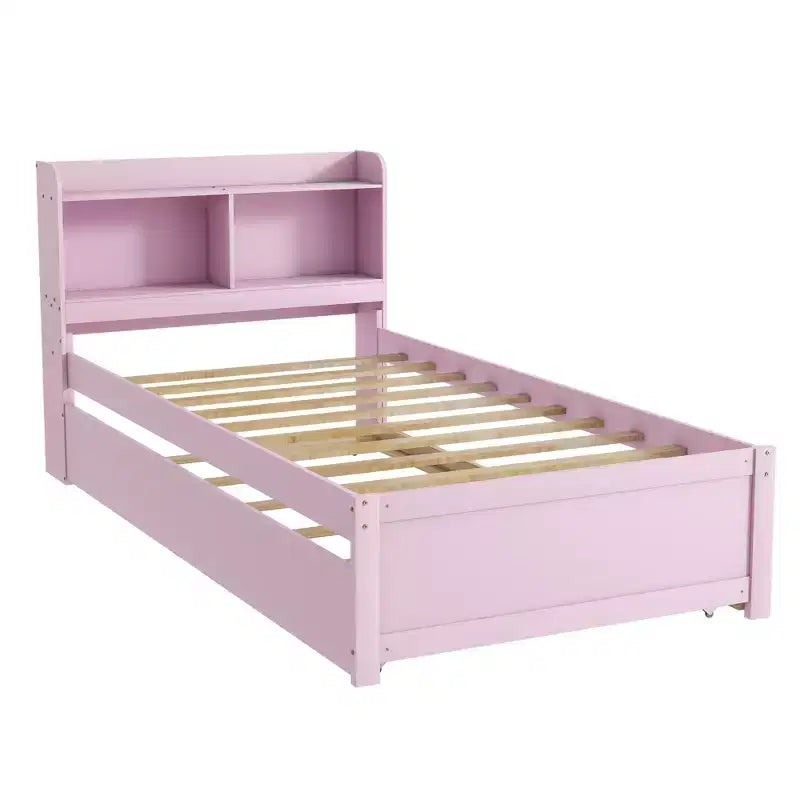 Letto gemello moderno con letto estraibile e testiera con contenitore