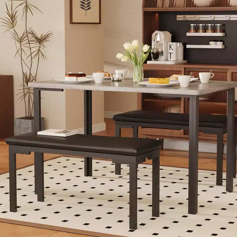 Set tavolo da pranzo 43.3 per 4, tavolo da cucina rettangolare 3 pezzi con 2 panche imbottite, set da pranzo salvaspazio per appartamento