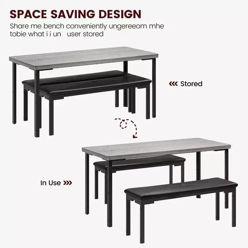 Set tavolo da pranzo 43.3 per 4, tavolo da cucina rettangolare 3 pezzi con 2 panche imbottite, set da pranzo salvaspazio per appartamento