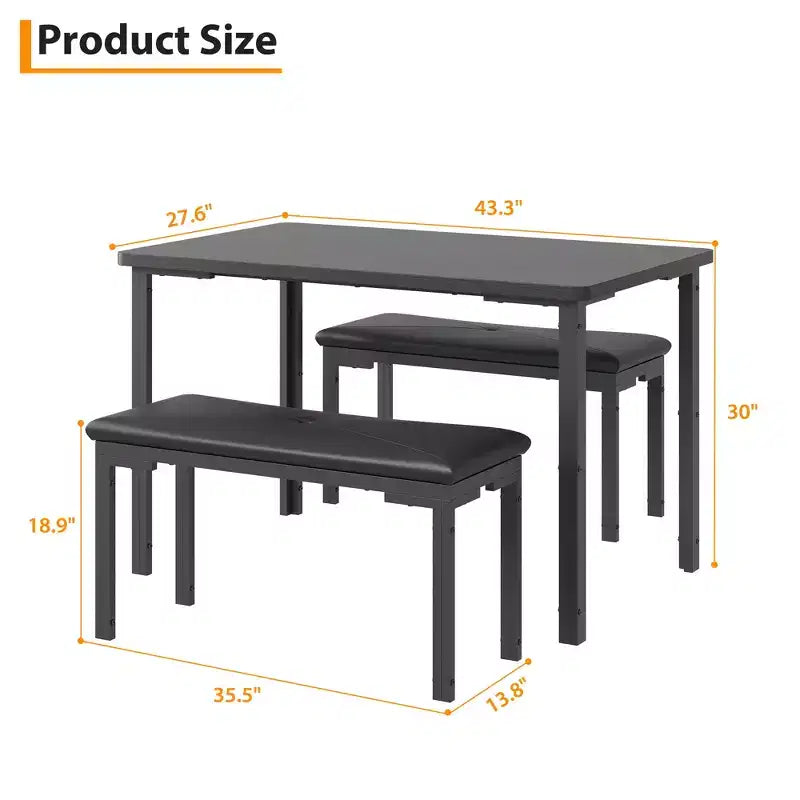 Set tavolo da pranzo 43.3 per 4, tavolo da cucina rettangolare 3 pezzi con 2 panche imbottite, set da pranzo salvaspazio per appartamento