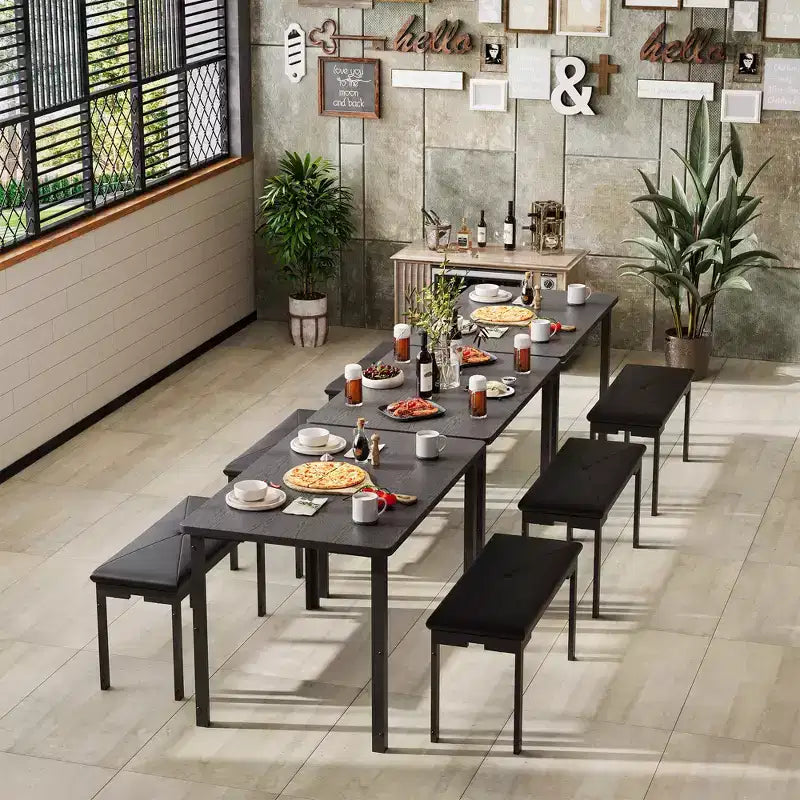 Set tavolo da pranzo 43.3 per 4, tavolo da cucina rettangolare 3 pezzi con 2 panche imbottite, set da pranzo salvaspazio per appartamento
