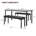 Set tavolo da pranzo 43.3 per 4, tavolo da cucina rettangolare 3 pezzi con 2 panche imbottite, set da pranzo salvaspazio per appartamento