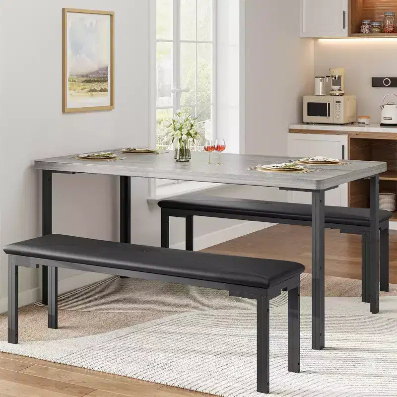 Set tavolo da pranzo 43.3 per 4, tavolo da cucina rettangolare 3 pezzi con 2 panche imbottite, set da pranzo salvaspazio per appartamento