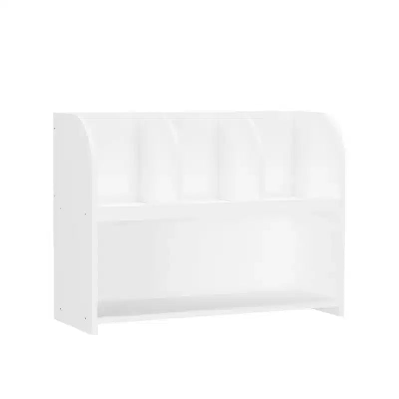 Organizzatore di giocattoli per bambini con 3 scomparti aperti e libreria a 2 ripiani per sala giochi o camera da letto, bianco
