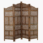 Traditional Wood Carved Pattern Room Divider Screen Brown - Olivia & May