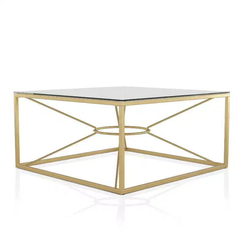 Tavolino da caffè Techna con piano in vetro rivestimento oro/trasparente - HOMES: Inside + Out: Design lussuoso moderno quadrato da 35,38".