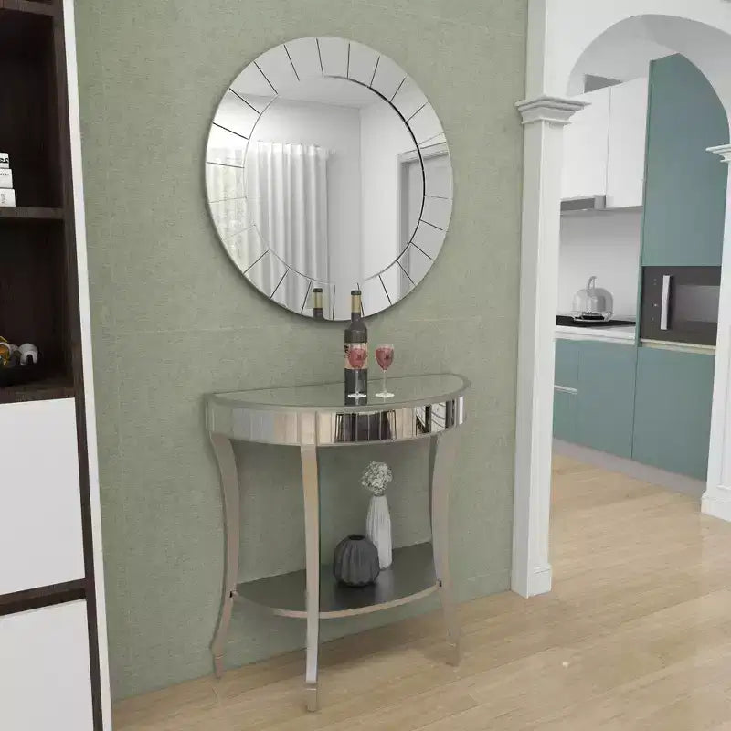 Glam Fir Console Tables with Mirror White, Elegante Mezza Luna, Struttura in Legno, Nessun Montaggio (Set di 2)