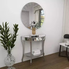 Glam Fir Console Tables with Mirror White, Elegante Mezza Luna, Struttura in Legno, Nessun Montaggio (Set di 2)