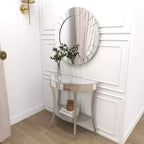 Glam Fir Console Tables with Mirror White, Elegante Mezza Luna, Struttura in Legno, Nessun Montaggio (Set di 2)