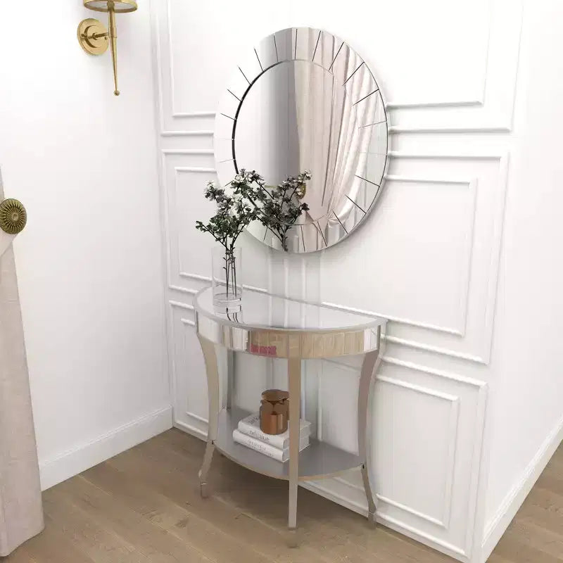 Glam Fir Console Tables with Mirror White, Elegante Mezza Luna, Struttura in Legno, Nessun Montaggio (Set di 2)