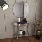 Glam Fir Console Tables with Mirror White, Elegante Mezza Luna, Struttura in Legno, Nessun Montaggio (Set di 2)