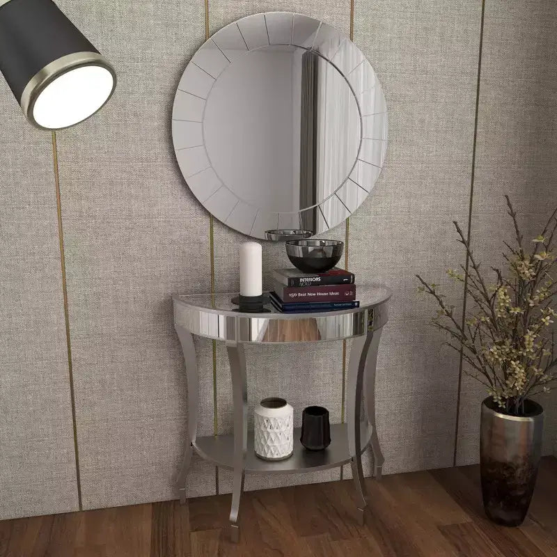 Glam Fir Console Tables with Mirror White, Elegante Mezza Luna, Struttura in Legno, Nessun Montaggio (Set di 2)