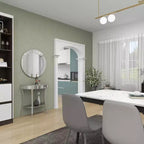 Glam Fir Console Tables with Mirror White, Elegante Mezza Luna, Struttura in Legno, Nessun Montaggio (Set di 2)