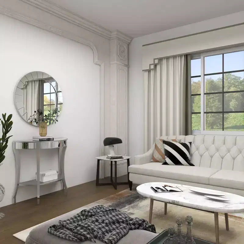 Glam Fir Console Tables with Mirror White, Elegante Mezza Luna, Struttura in Legno, Nessun Montaggio (Set di 2)